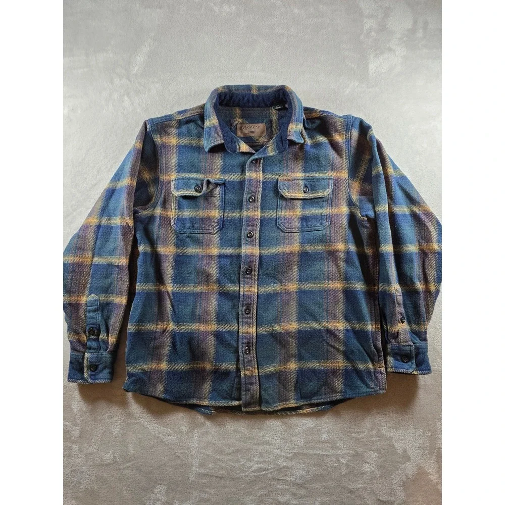 Orvis Big Bear Flannel Shirt Shackets Mens L Plaid Pockets Fits Short 1312517